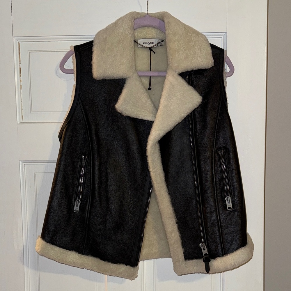 Coach Shearling Vest with Zipper Details